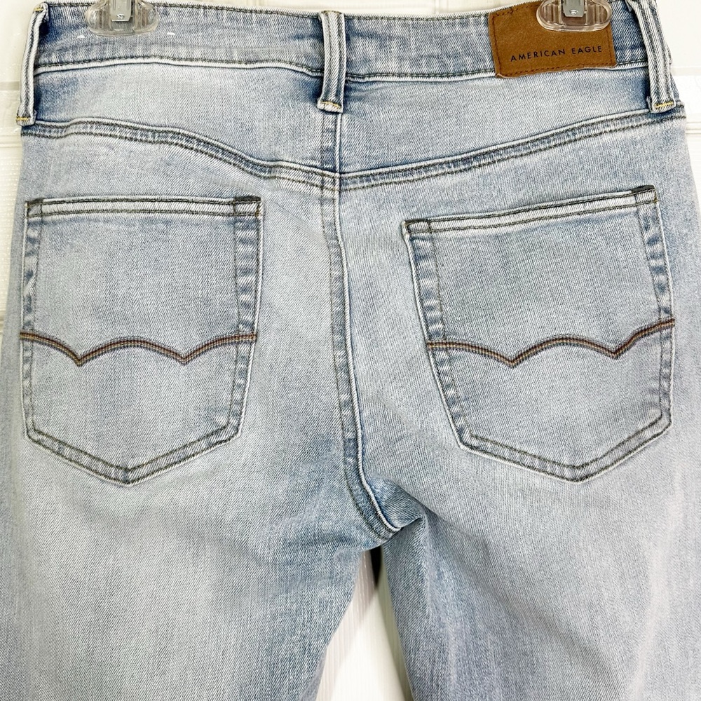 NWOT American Eagle Airflex+ Patched Athletic Skinny Jeans Light Blue Mens 29x32 - Picture 9 of 12